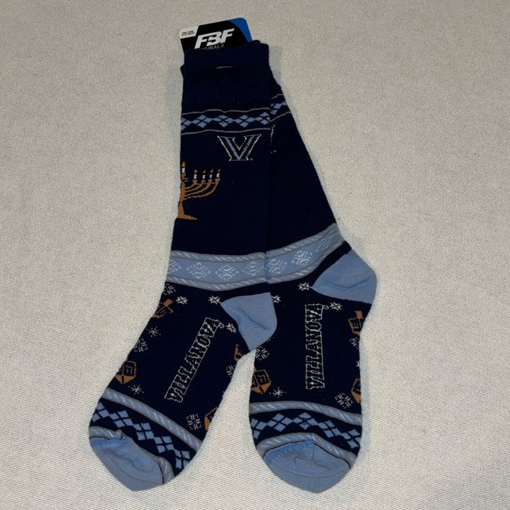 Villanova unisex navy Hanukkah crew socks O/S